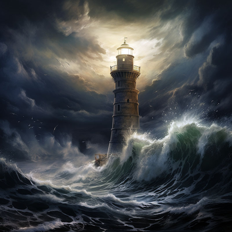 Lighthouse Stormy Sea