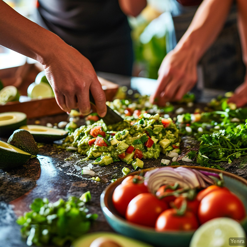 Guacamole Preparation in a Festive Setting