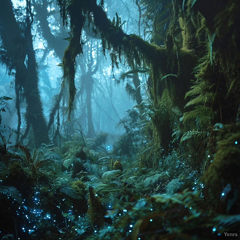 Nighttime in a Cloud Forest with Bioluminescent Fungi