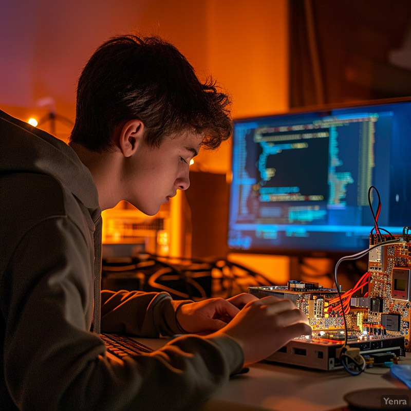 Teenager Creating a DIY Home Automation Project