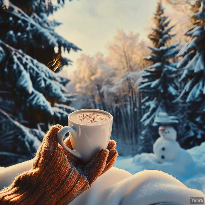 Outdoor Winter Scene with Hot Cocoa