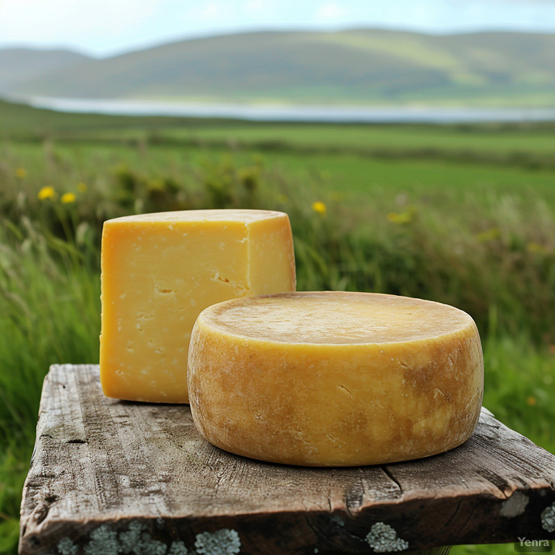 Irish Cheddar Cheese Wheel on a Farm Table