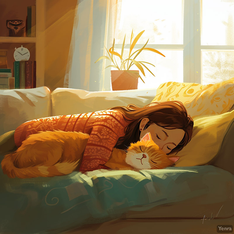 Cozy Nap at Home with a Pet