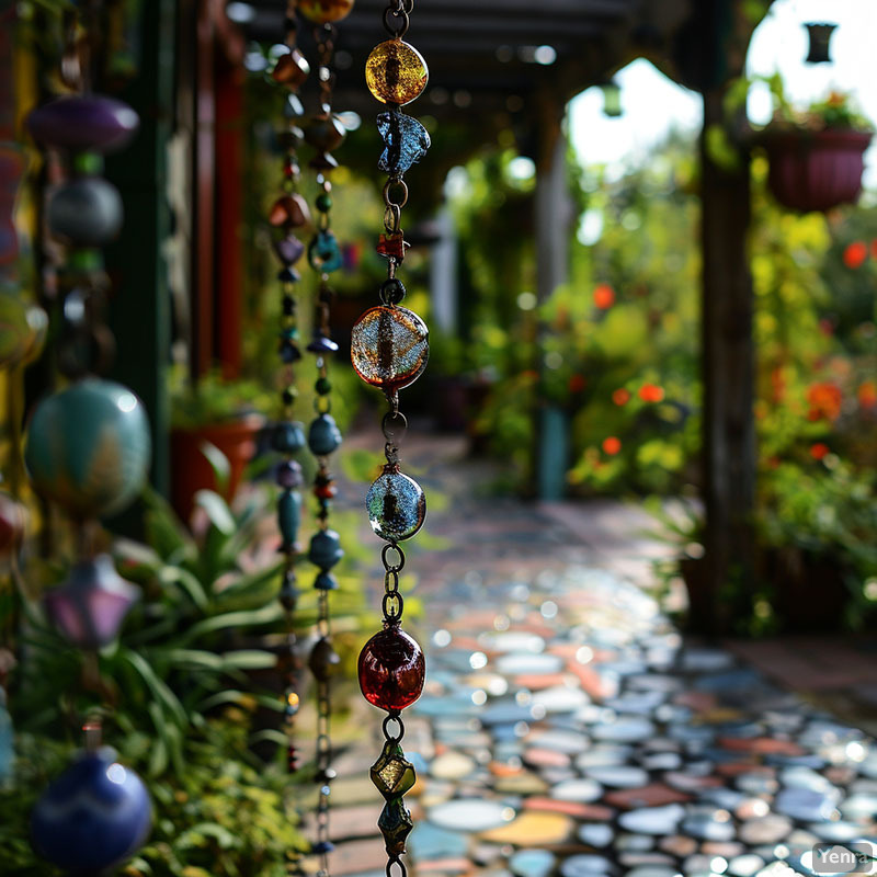 Artistic Rain Chain in a Bohemian Garden Setting