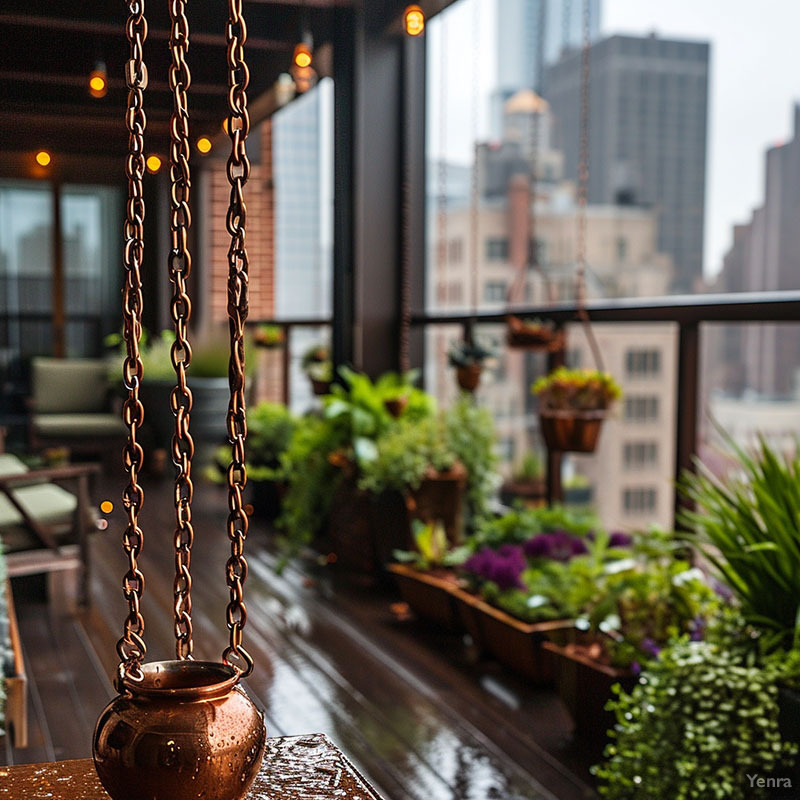 Rain Chain in an Urban Patio Garden