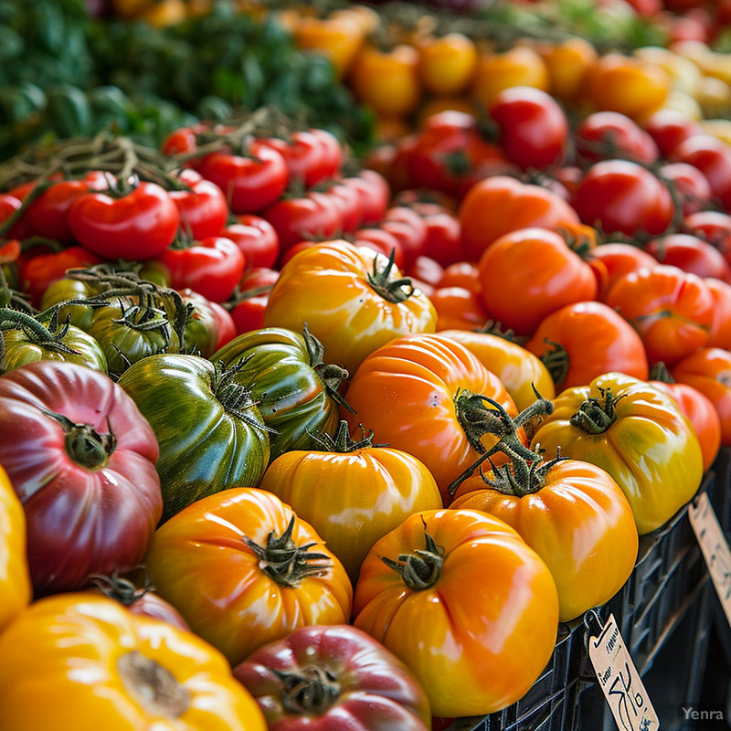 Heirloom Tomato Display at a Farmer's Market